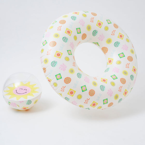 SUNNYLIFE Pool Ring & Ball Set SmileyWorld Sol Sea