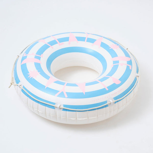 SUNNYLIFE Blue Stripes Inflatable Retro Pool Ring De Playa Stripe