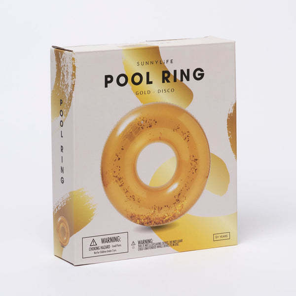 SUNNYLIFE Gold Color Inflatable Pool Ring Disco Gold
