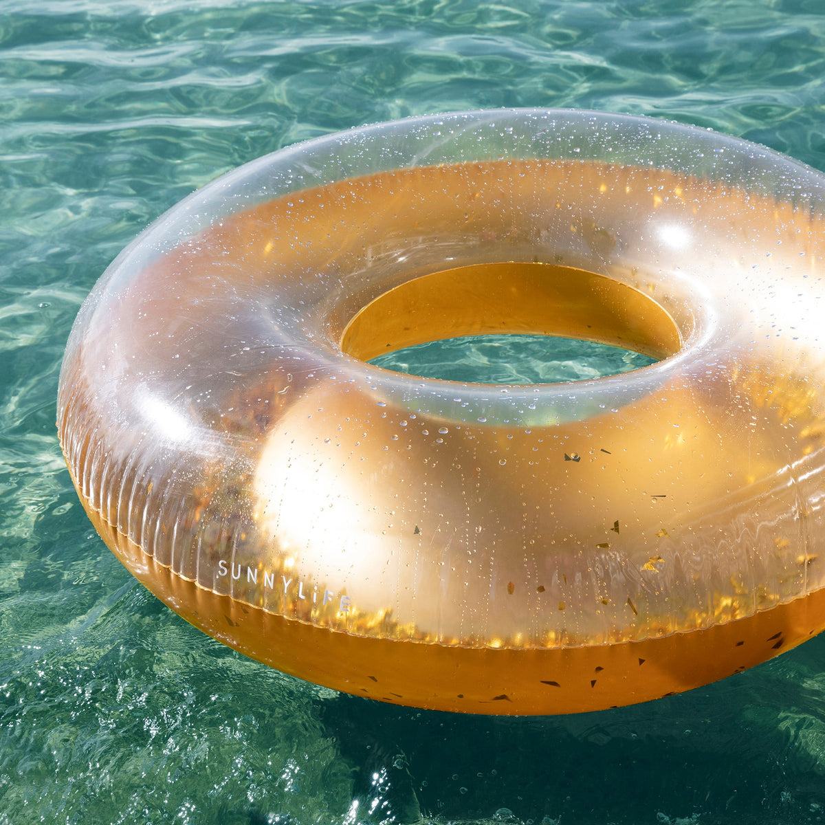 SUNNYLIFE Gold Color Inflatable Pool Ring Disco Gold