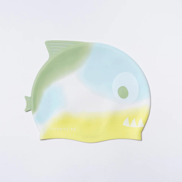 SUNNYLIFE Multicolor Shaped Swimming Cap Shark Tribe Khaki