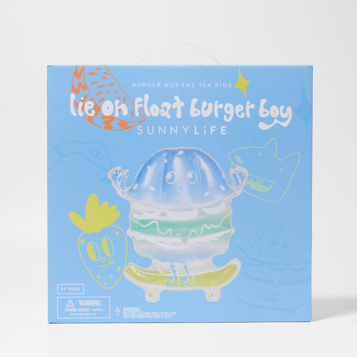 SUNNYLIFE Kids Lie-On Float Burger Boy The Sea Kids Blue-Lime
