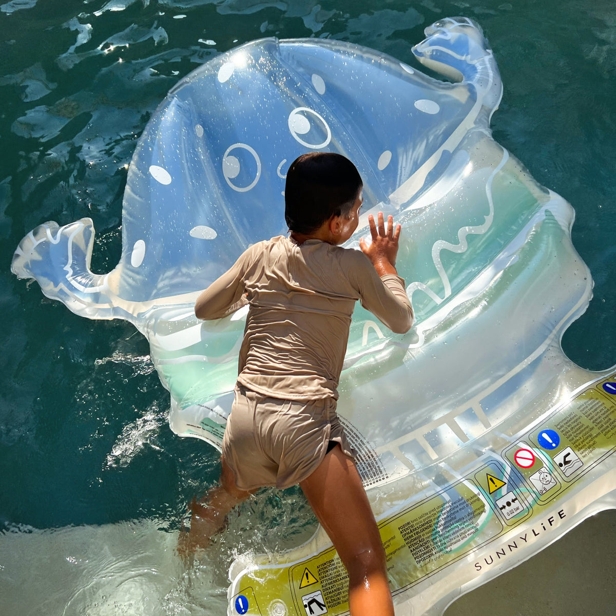 SUNNYLIFE Kids Lie-On Float Burger Boy The Sea Kids Blue-Lime