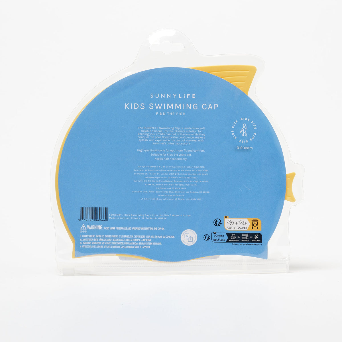 SUNNYLIFE Kids Swimming Cap Finn the Fish - Mustard Stripe