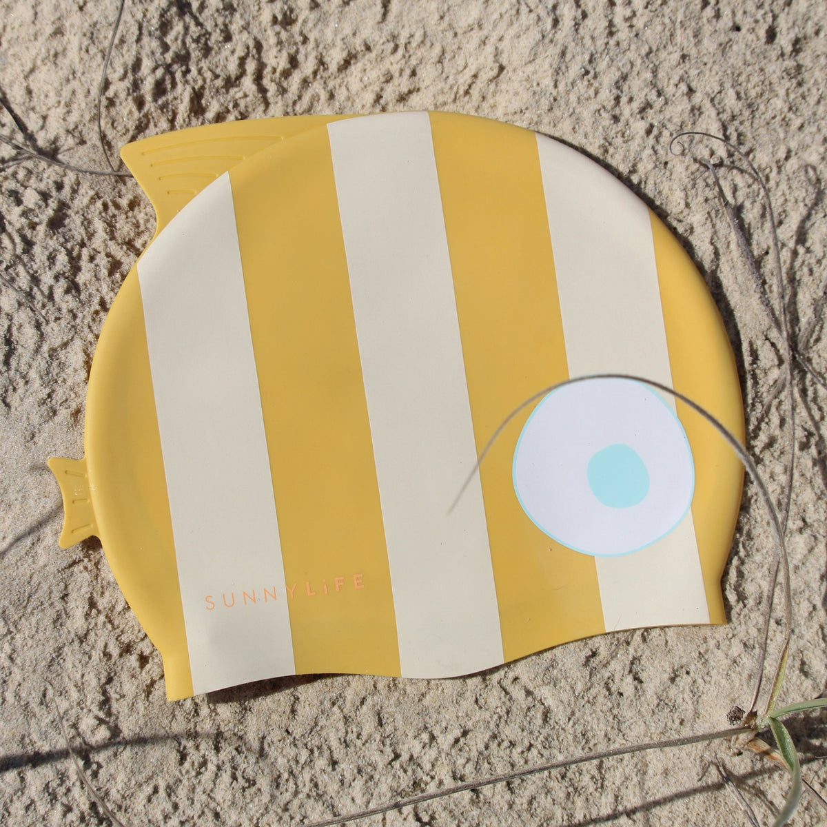 SUNNYLIFE Kids Swimming Cap Finn the Fish - Mustard Stripe