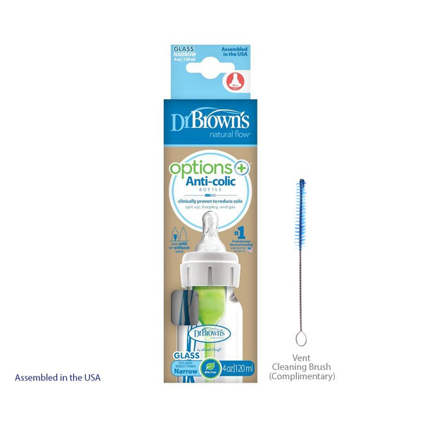 Dr Browns Glass Feeding Bottle Narrow Neck Options+ Anti Colic 4Oz 120Ml