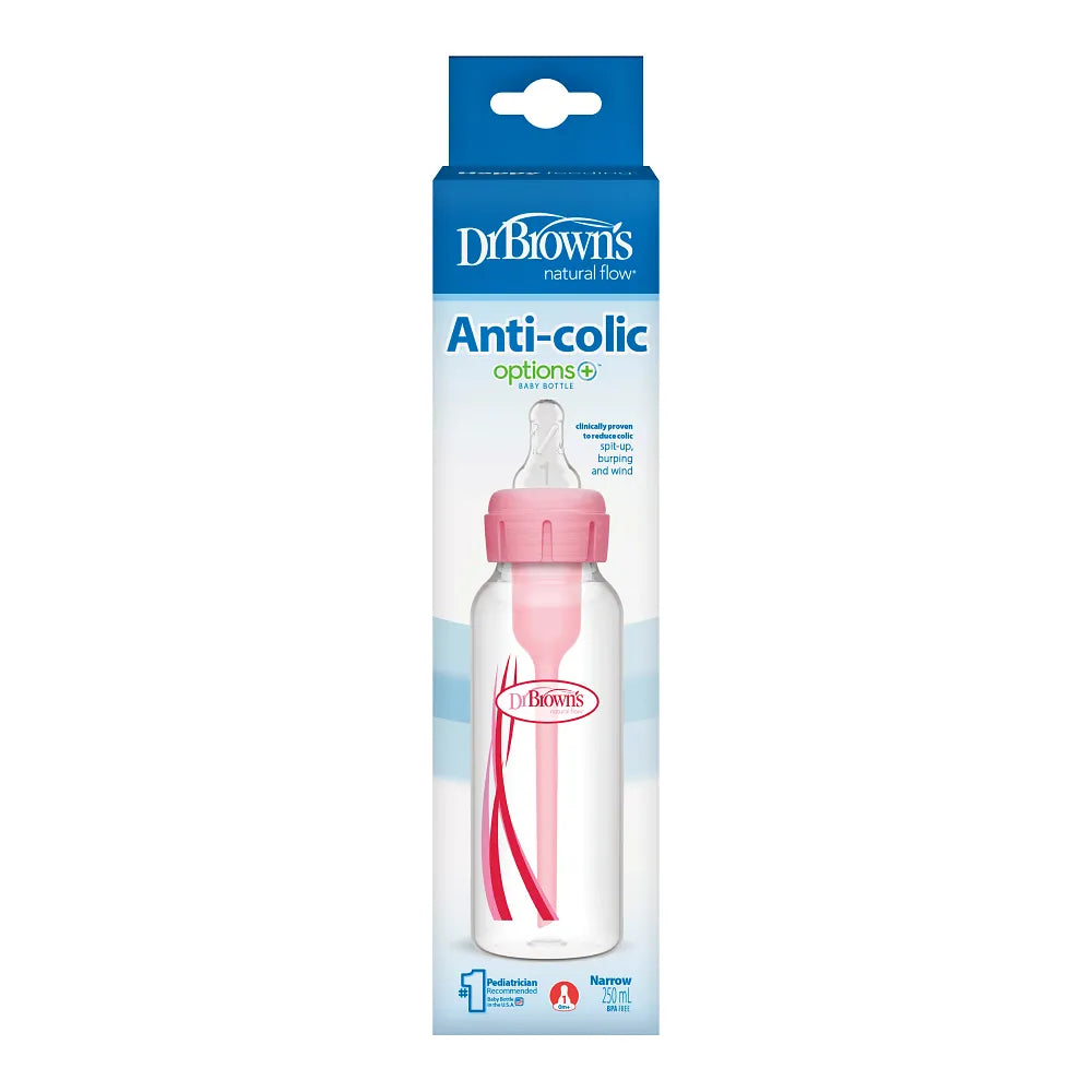 Dr. Brown's Natural Flow Anti-Colic Options+ Narrow Baby Bottle 250 ml Pink