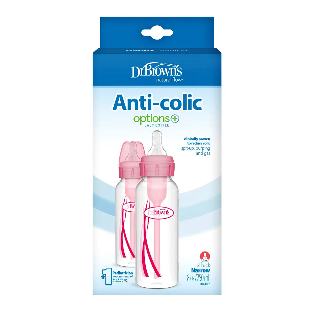 Dr. Brown’s Options+ Narrow-Neck Baby Bottle 250 ml Pack of 2 Pink