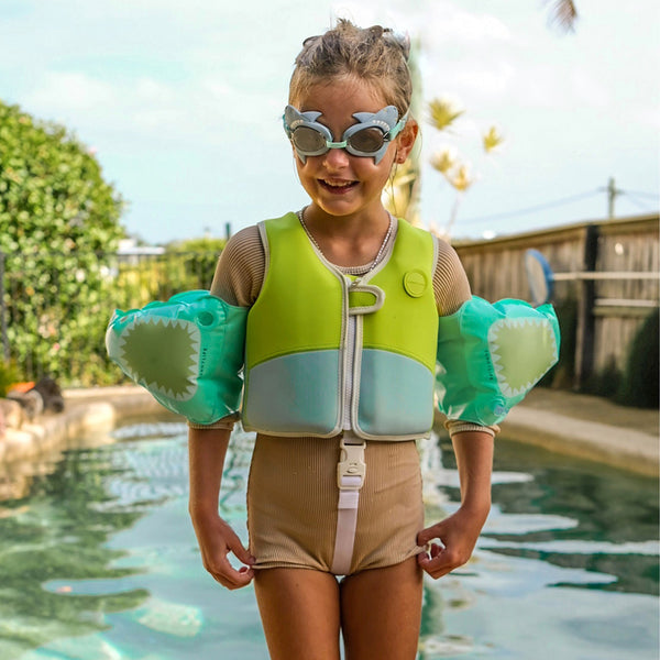 Sunnylife Salty The Shark Kids Float Bands Aqua