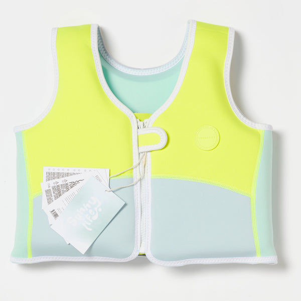 SUNNYLIFE Swim Vest 3-6 Salty the Shark Aqua Neon Yellow