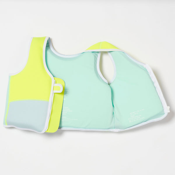 SUNNYLIFE Swim Vest 3-6 Salty the Shark Aqua Neon Yellow