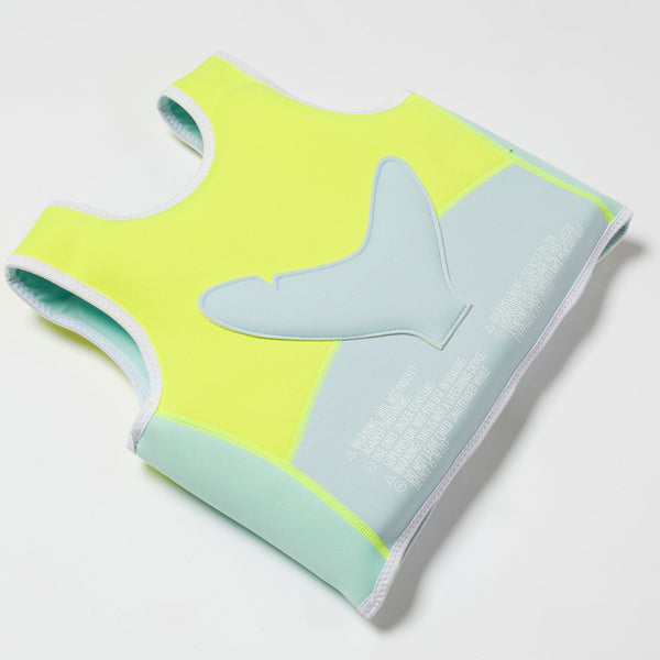 SUNNYLIFE Swim Vest 3-6 Salty the Shark Aqua Neon Yellow