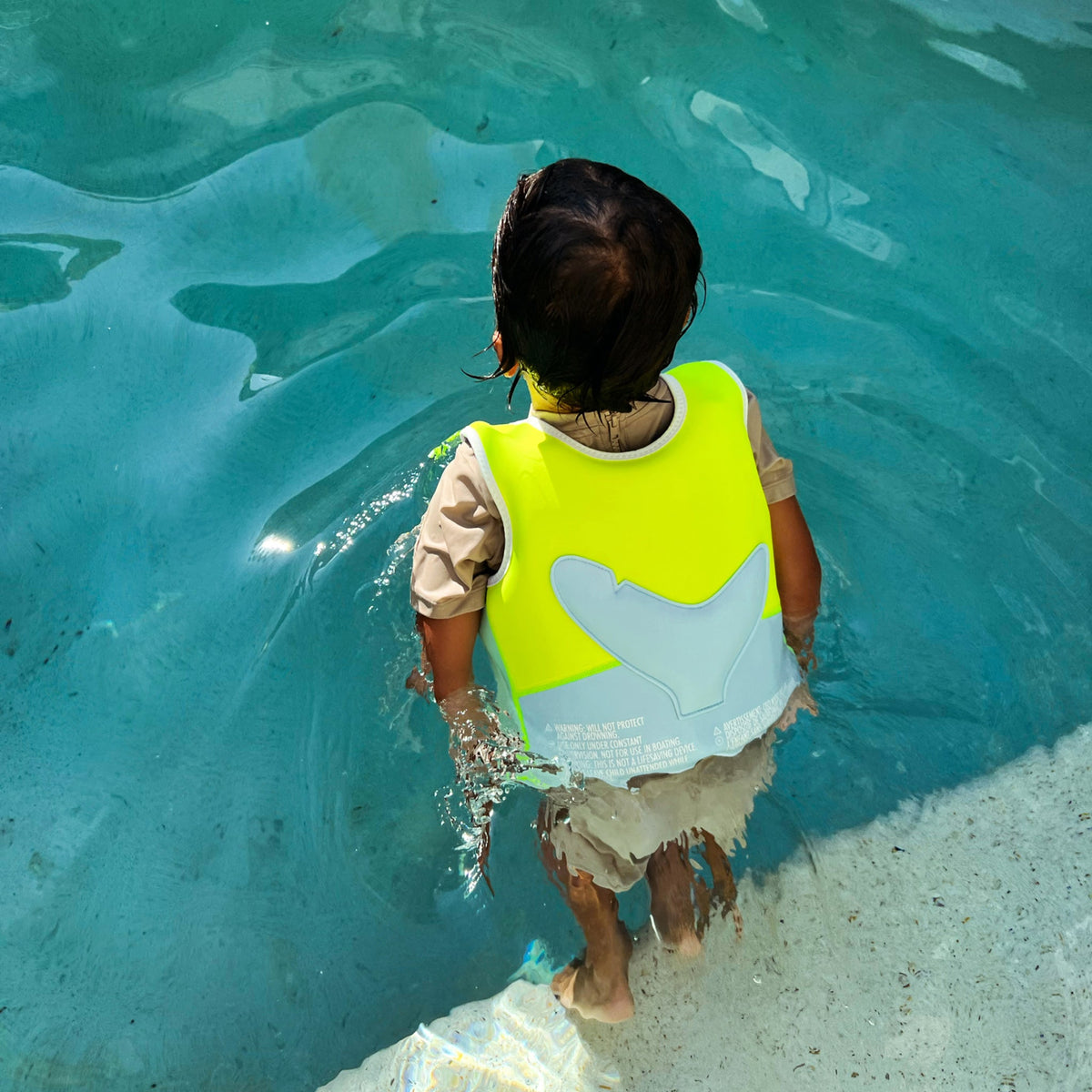 SUNNYLIFE Swim Vest 3-6 Salty the Shark Aqua Neon Yellow
