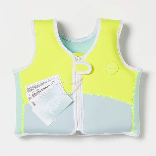 SUNNYLIFE Swim Vest 2-3 Salty the Shark Aqua Neon Yellow