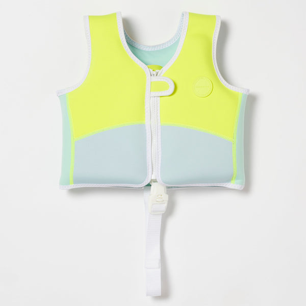 SUNNYLIFE Swim Vest 1-2 Salty the Shark Aqua Neon Yellow