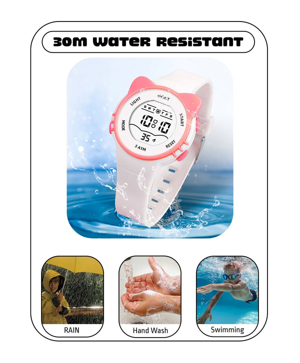 Spiky Eva12 Cat Shaped Sports Digital Watch - White