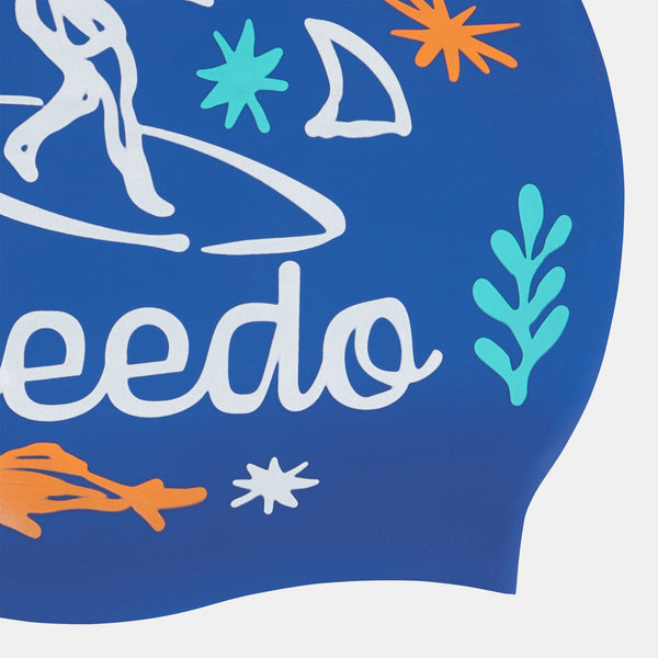 Speedo Kids' Printed Silicone Swimming Cap - Blue