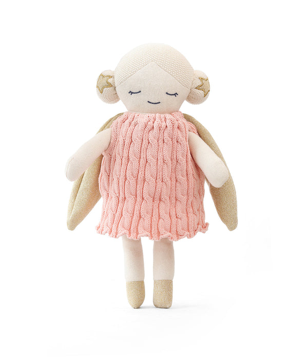 Pluchi Angel Doll Cotton Knitted Stuffed Soft Toy (Baby Pink & Gold)