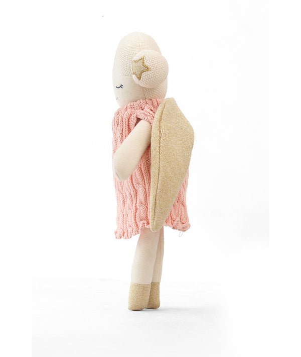 Pluchi Angel Doll Cotton Knitted Stuffed Soft Toy (Baby Pink & Gold)
