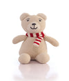 Pluchi Baby Bear with Scarf Cotton Knitted Stuffed Soft Toy for Babies & Kids (Natural & Red)