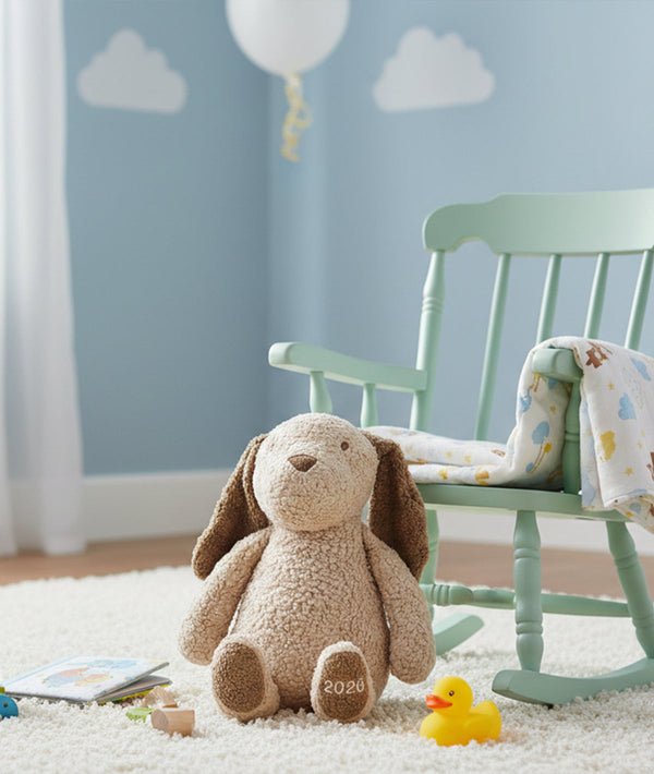 Pluchi Buddy The Dog Cotton Knitted Stuffed Soft Toy (Pale Whisper & Khaki)