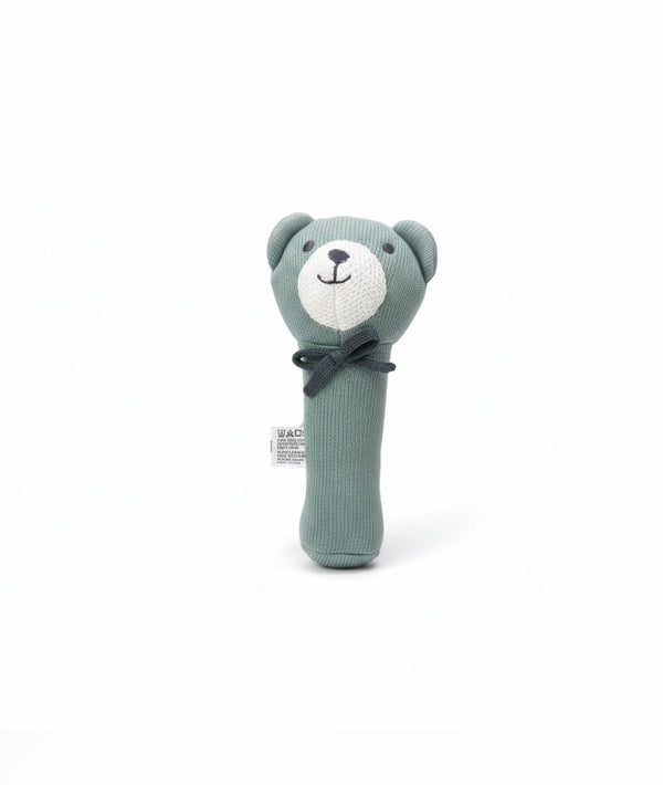 Pluchi Rattle Bear Cotton Knitted Stuffed Soft Toys for Babies / Kids (Baby Blue)