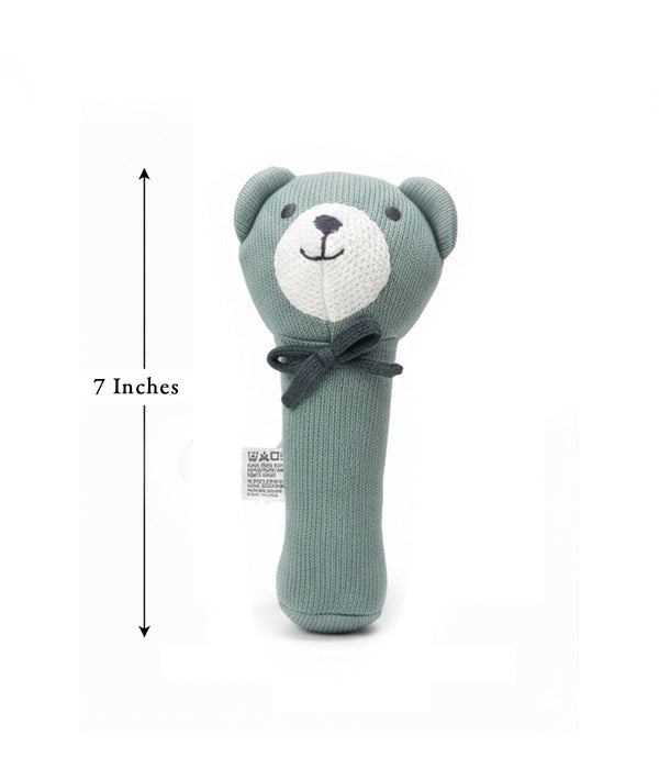 Pluchi Rattle Bear Cotton Knitted Stuffed Soft Toys for Babies / Kids (Baby Blue)