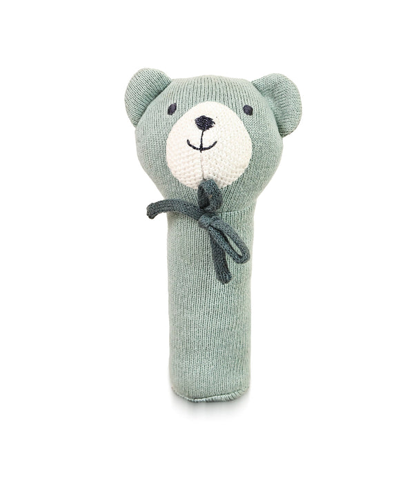 Pluchi Rattle Bear Cotton Knitted Stuffed Soft Toys for Babies / Kids (Baby Blue)