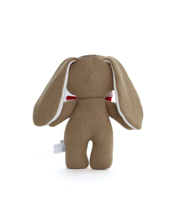 Pluchi Mr. Bunny Rabbit Cotton Knitted Stuffed Soft Toy (Natural, Light Brown & Red)