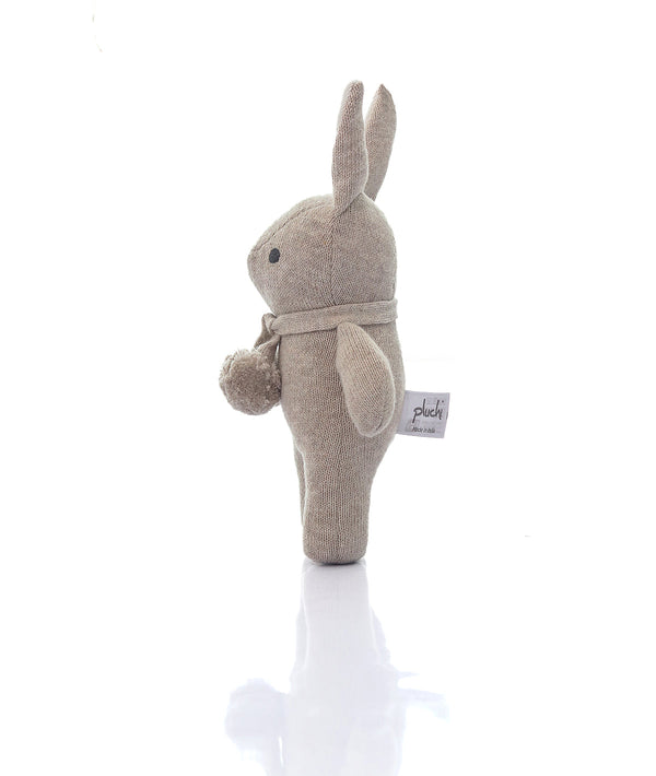 Pluchi Toto Bear Cotton Knitted Stuffed Soft Rattle Toy (Beige Melange & Natural)