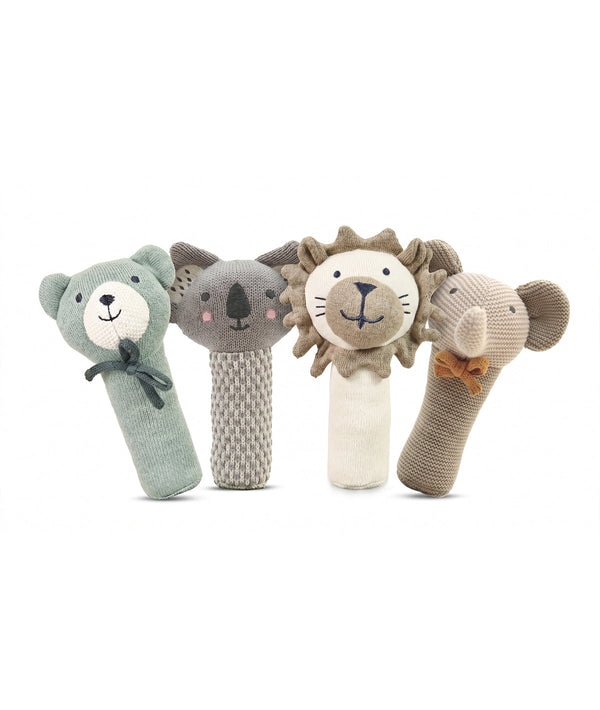 Pluchi Rattle Bear Cotton Knitted Stuffed Soft Toys for Babies / Kids (Baby Blue)