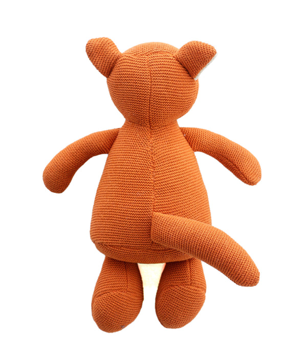 Pluchi The Timid Fox - Cotton Knitted Stuffed Soft Toy For Babies & Kids (Bright Orange & Natural)