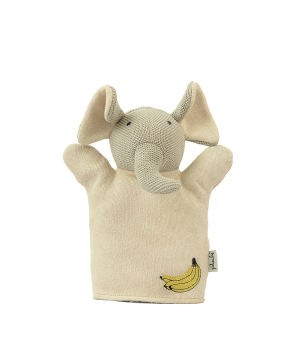 Pluchi Elephant Hand Puppet Cotton Knitted Stuffed Soft Toy (Oat & Pale Whisper)