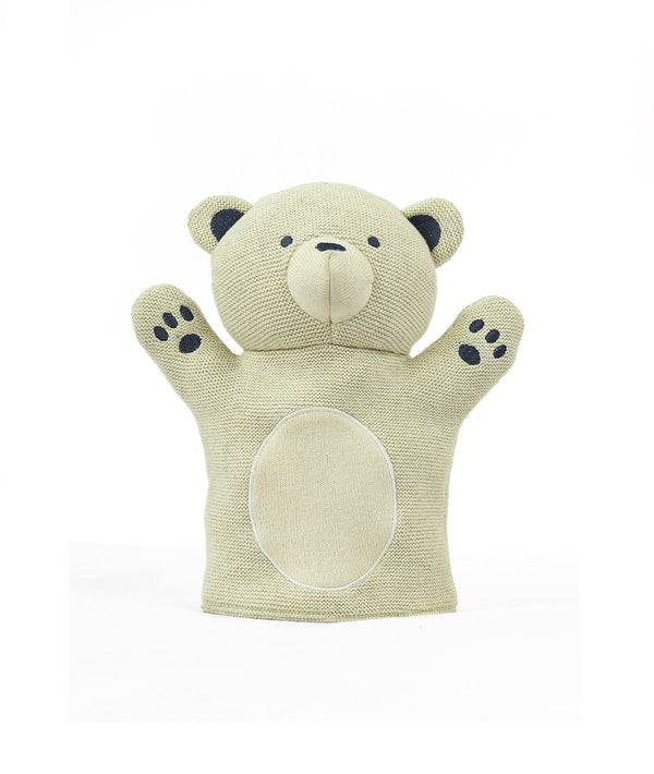 Pluchi Polar Bear Hand Puppet Cotton Knitted Stuffed Soft Toy (Natural Melange)