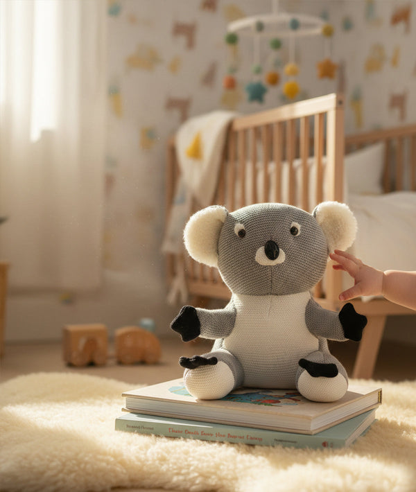 Pluchi Cute Koala Cotton Knitted Stuffed Soft Toy (Light Grey Melange)