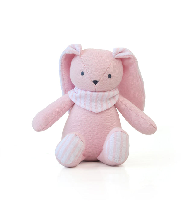 Pluchi Queenie Bunny Hop Toy Cotton Knitted Stuffed Soft Rattle Toy (Light Pink)