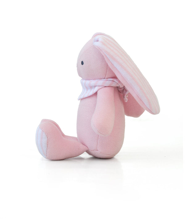 Pluchi Queenie Bunny Hop Toy Cotton Knitted Stuffed Soft Rattle Toy (Light Pink)