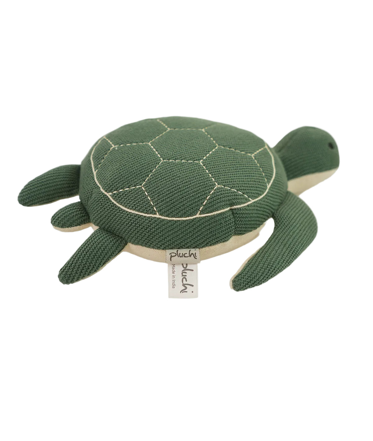 Pluchi Waddles Turtle Cotton Knitted Stuffed Soft Toy (Duke Green & Natural)