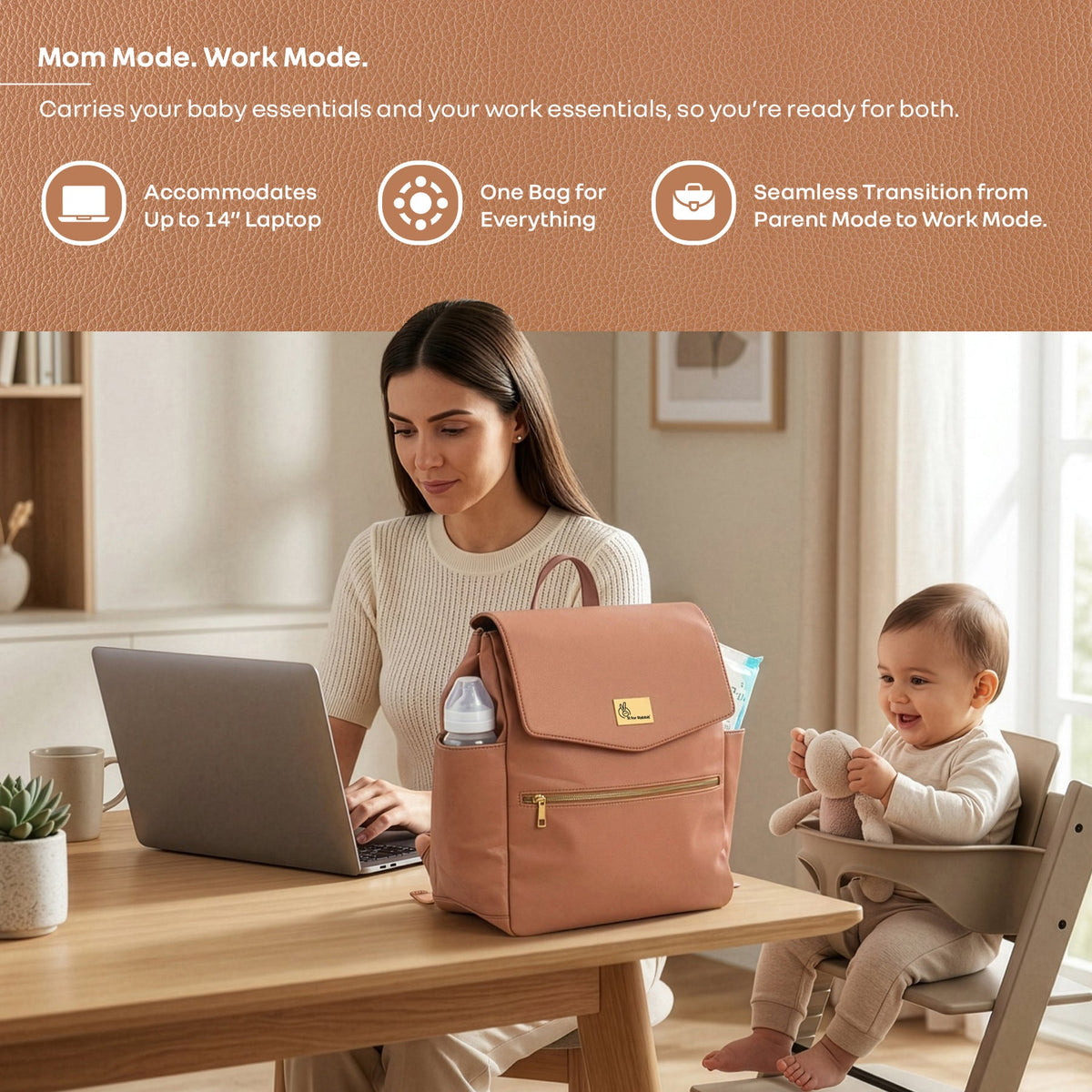 R For Rabbit Caramello Bold Arise Diaper Bag, Premium Vegan Leather