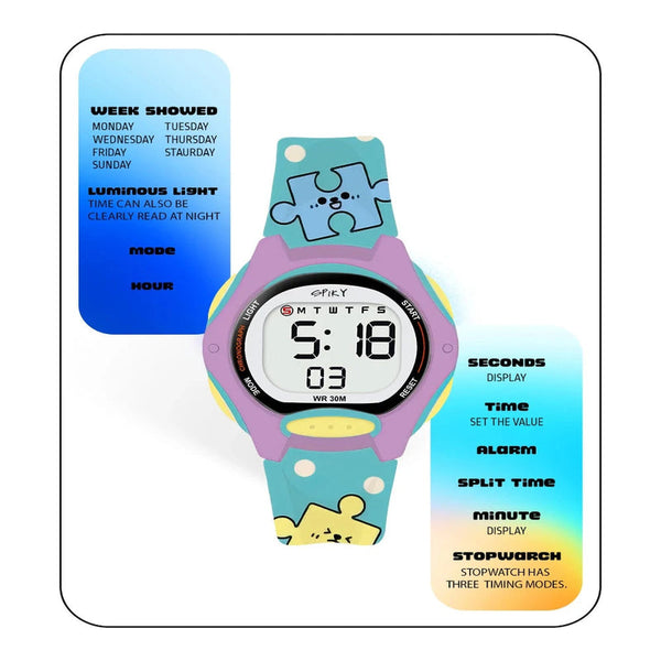 Spiky EVA18 Printed Strap Round Sports Digital Watch 3–10Y – Purple