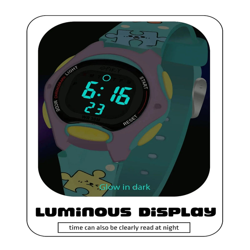 Spiky EVA18 Printed Strap Round Sports Digital Watch 3–10Y – Turquoise