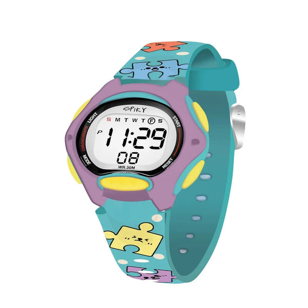 Spiky EVA18 Printed Strap Round Sports Digital Watch 3–10Y – Turquoise
