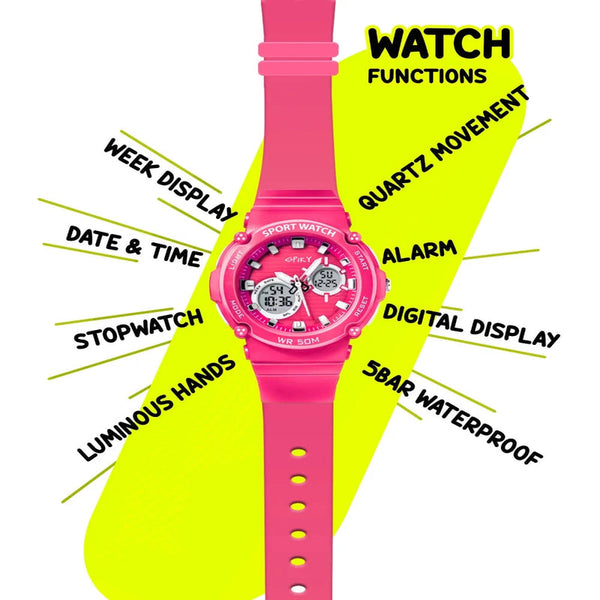 Spiky Round Multifunctional Digital Sports Watch 3–14Y – Pink