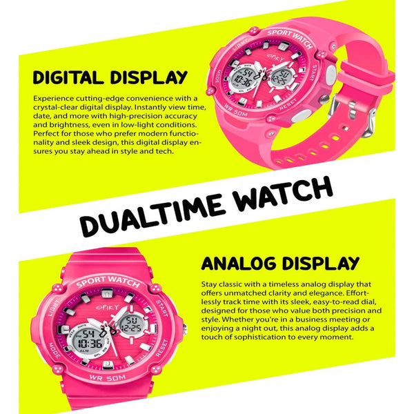 Spiky Round Multifunctional Digital Sports Watch 3–14Y – Pink