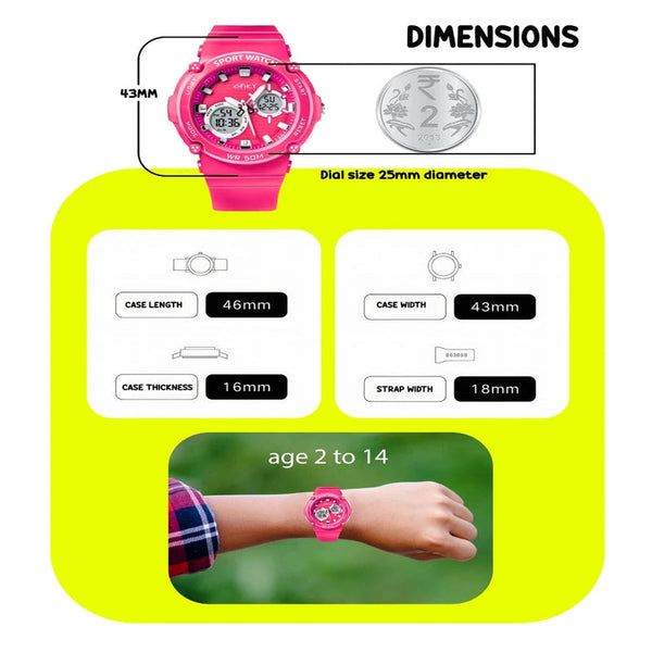 Spiky Round Multifunctional Digital Sports Watch 3–14Y – Pink
