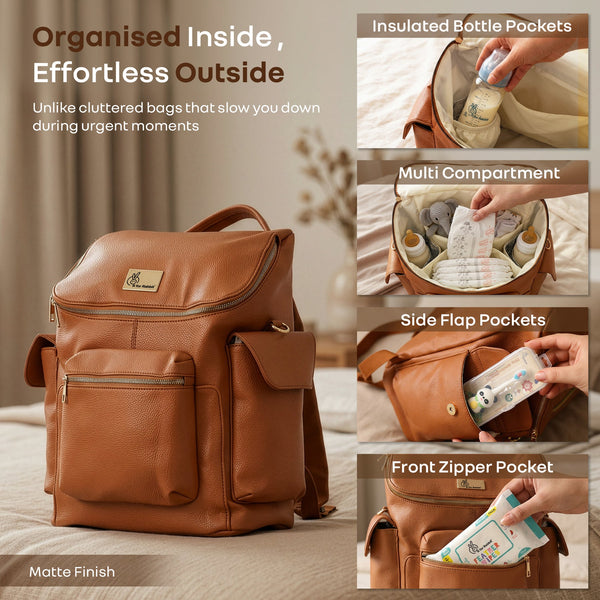 R For Rabbit Caramello Bold Neo Diaper Bag, Matte Finish Vegan Leather
