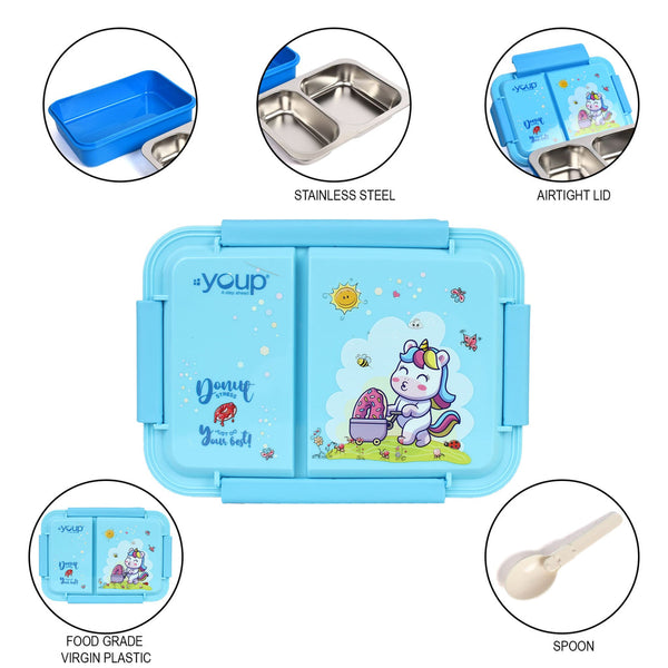 Youp Stainless Steel Blue Color Bento Box - Unicorn