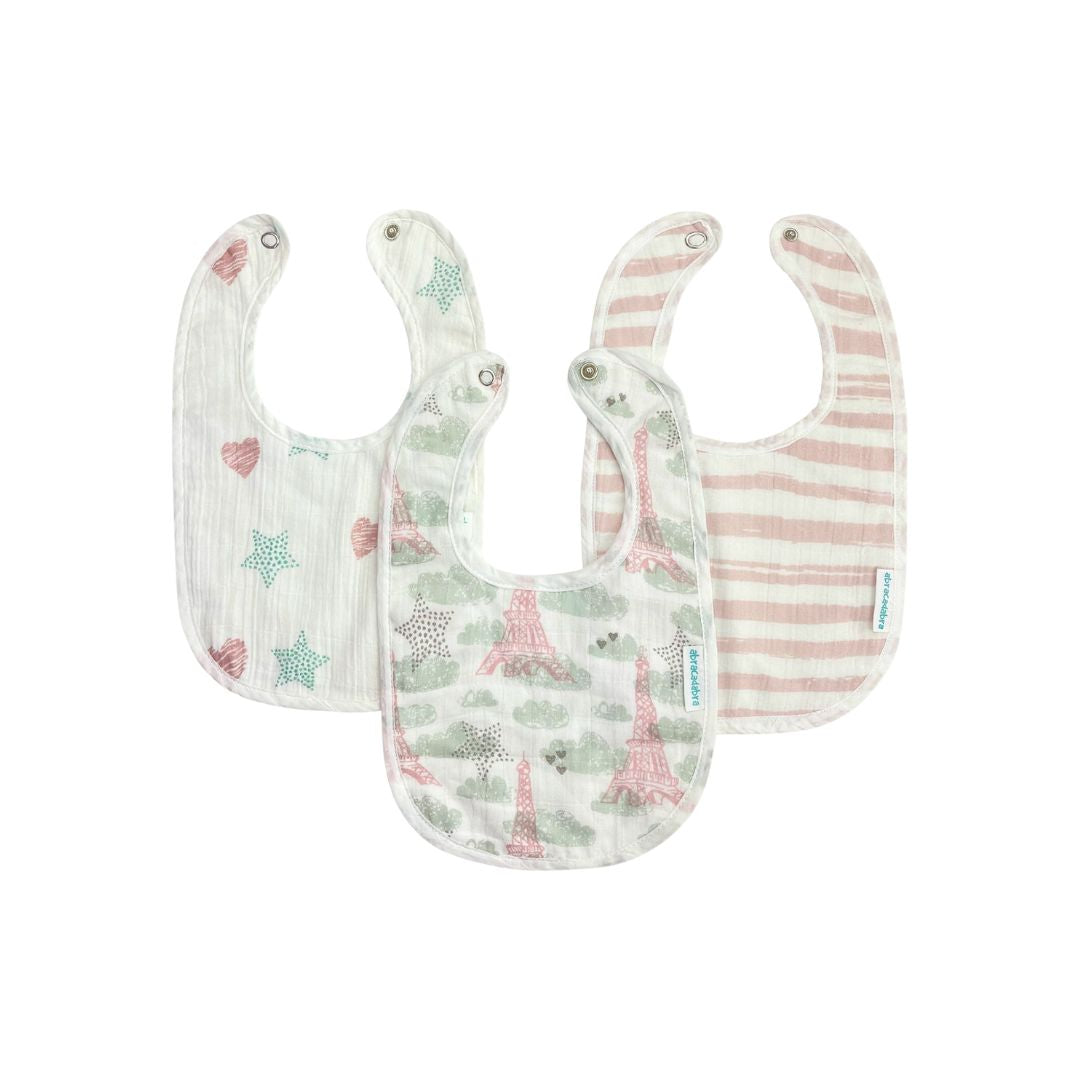 Abracadabra 100% Cotton Muslin Bibs, Pack of 3 – Eiffel Tower