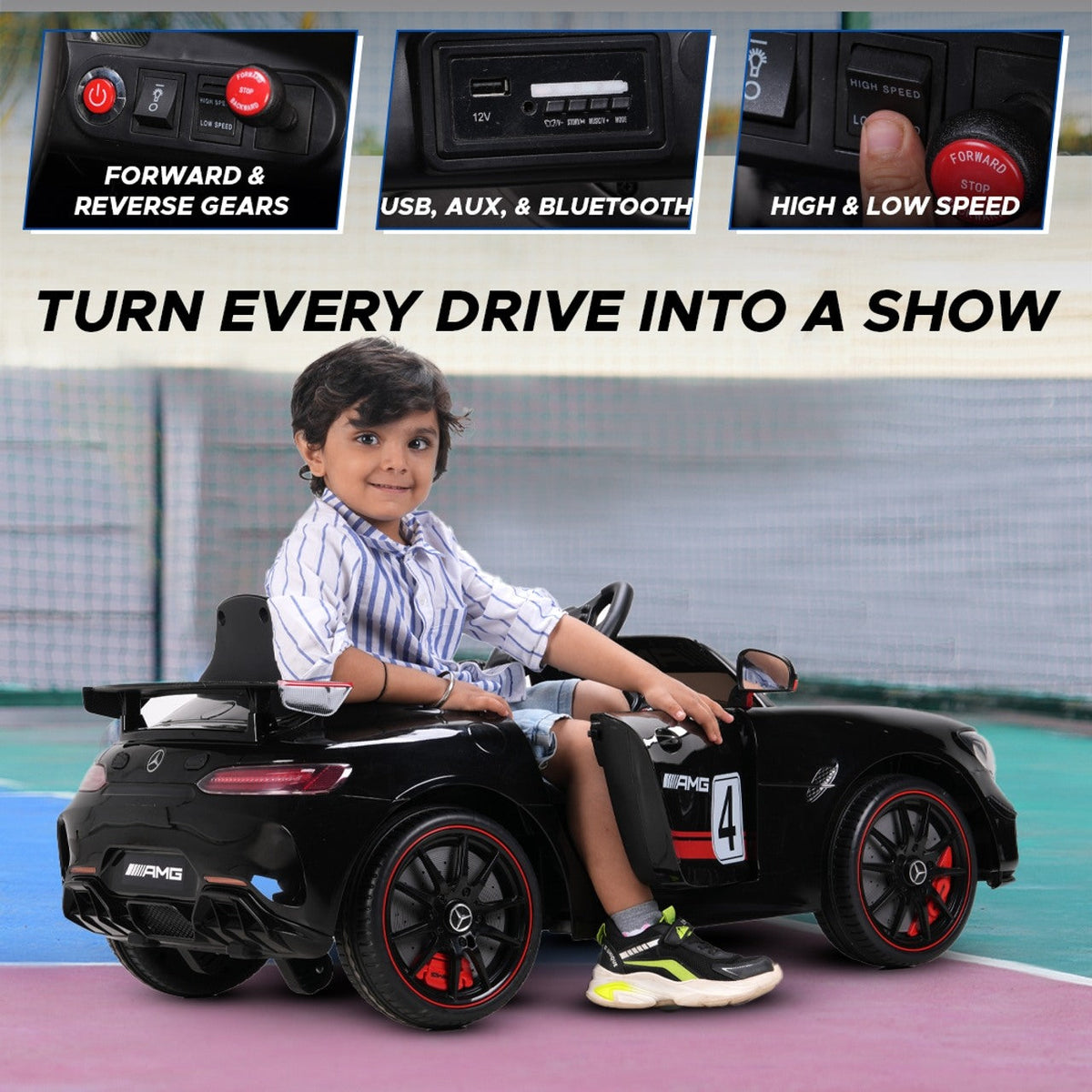 Formula Fun by EMotorad Mercedes-AMG GT4 Electric Ride-On Car 3–6Y – Black