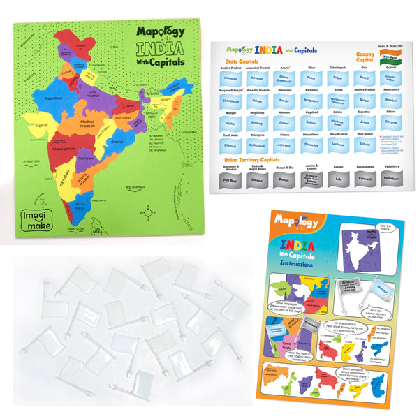 Mapology World & India ImagiMake With Flags and Capitals